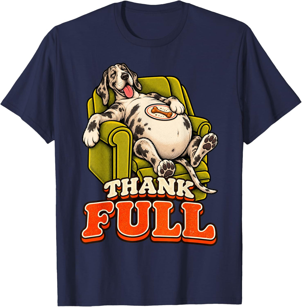 Great Dane Funny Turkey Day Retro Vintage Overeat Sleep 70s T-Shirt - Navy Blue