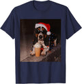 Cool Basset Hound Santa Hat Iced Coffee Dog Christmas Lights T-Shirt - Navy Blue