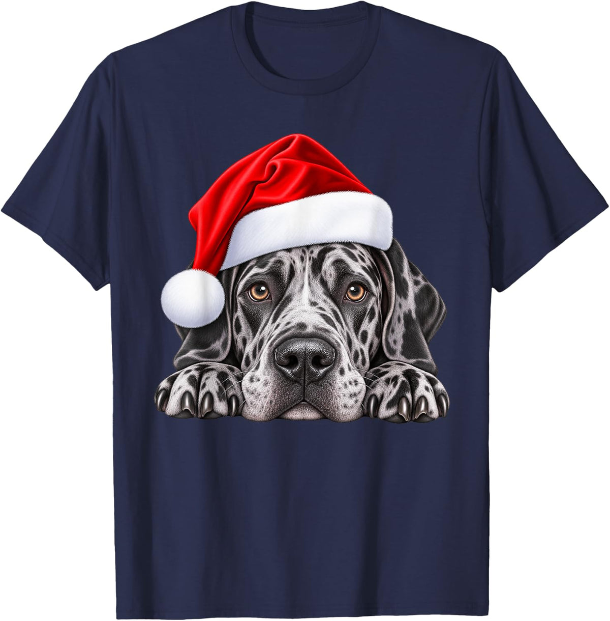 Great Dane Christmas Santa Hat Cute Xmas Pet Dog Lover T-Shirt - Navy Blue