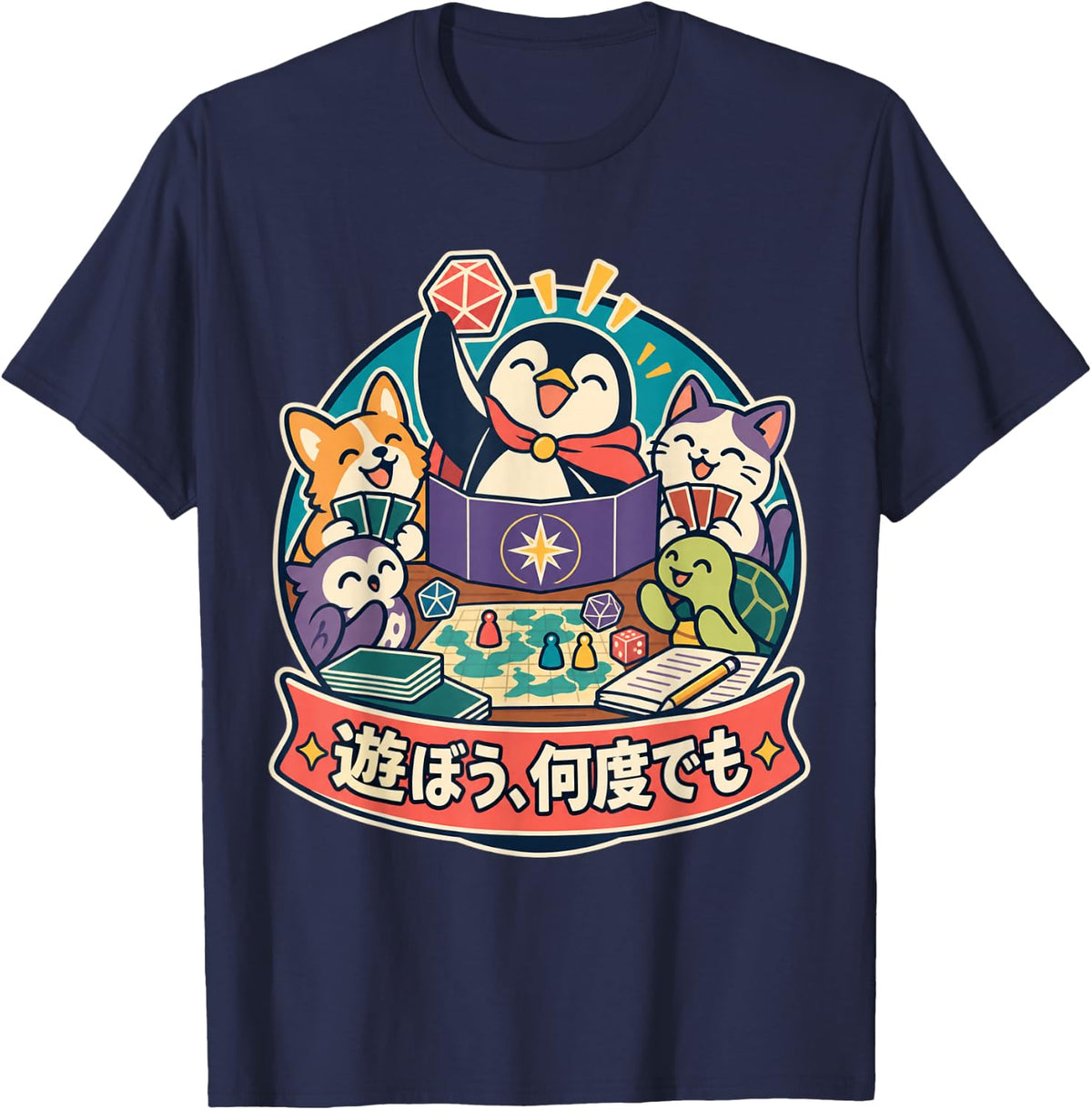 Animal Friends Tabletop Dice Game T-Shirt - Navy Blue