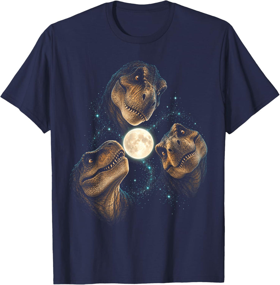 T Rex T-Rex Howling to The Moon Meme Three Howl At Moon 3 T-Shirt - Navy Blue