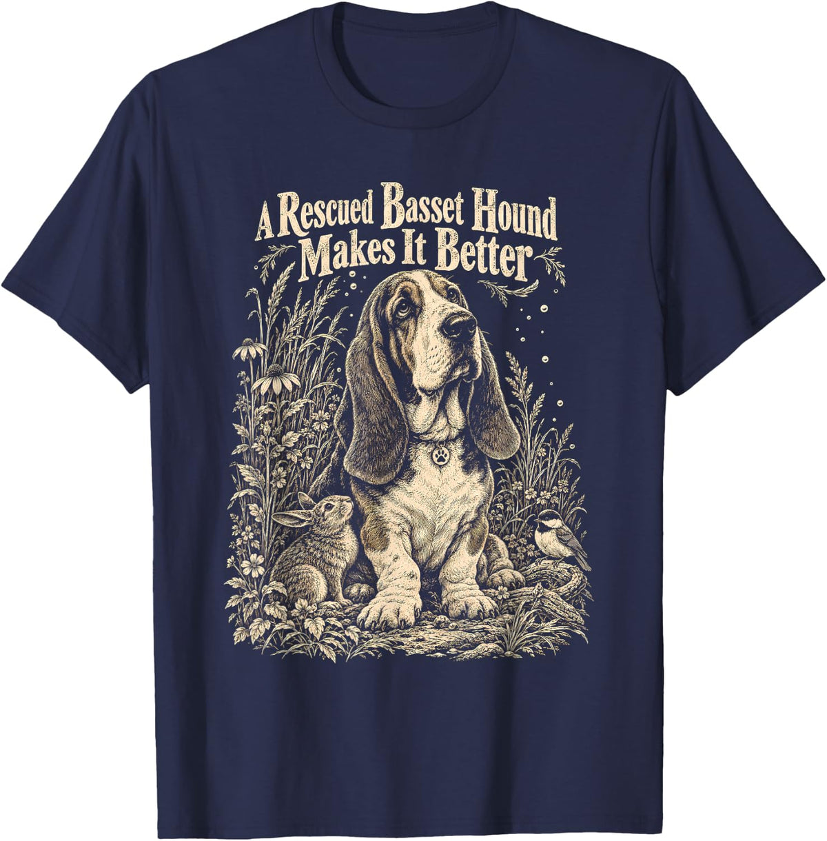 A Rescued Basset Hound Makes It Better Dog Lover T-Shirt - Navy Blue