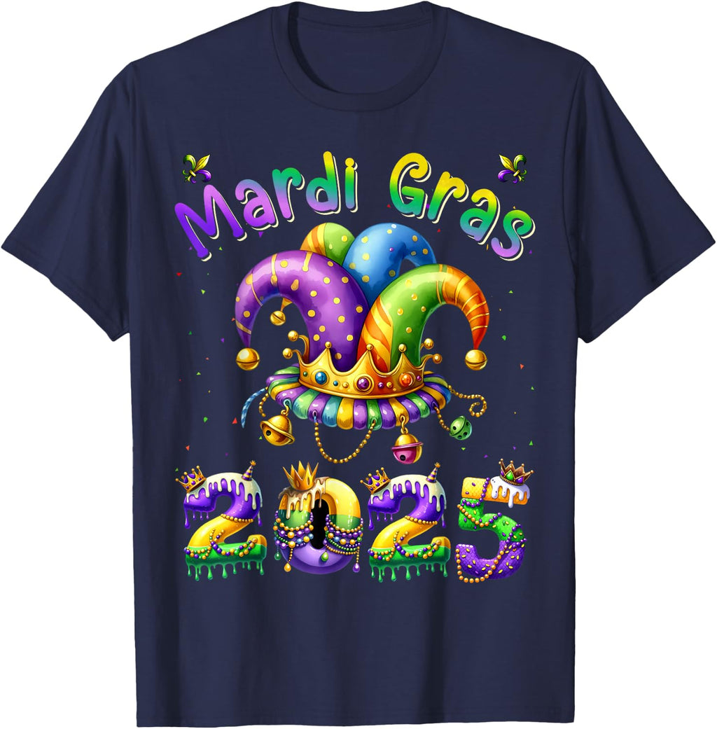 Happy Mardi Gras Carnival Mardi Gras 2025 Jester Outfit Unisex Adults Kids T-Shirt Black Small Short Sleeve Casual Festive