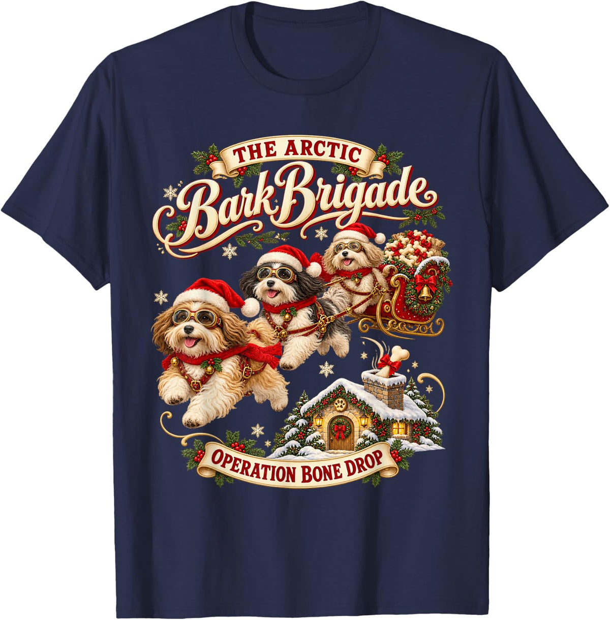 Havanese Xmas Funny Sleigh Dog Family Holiday Cute Havanese T-Shirt - Navy Blue