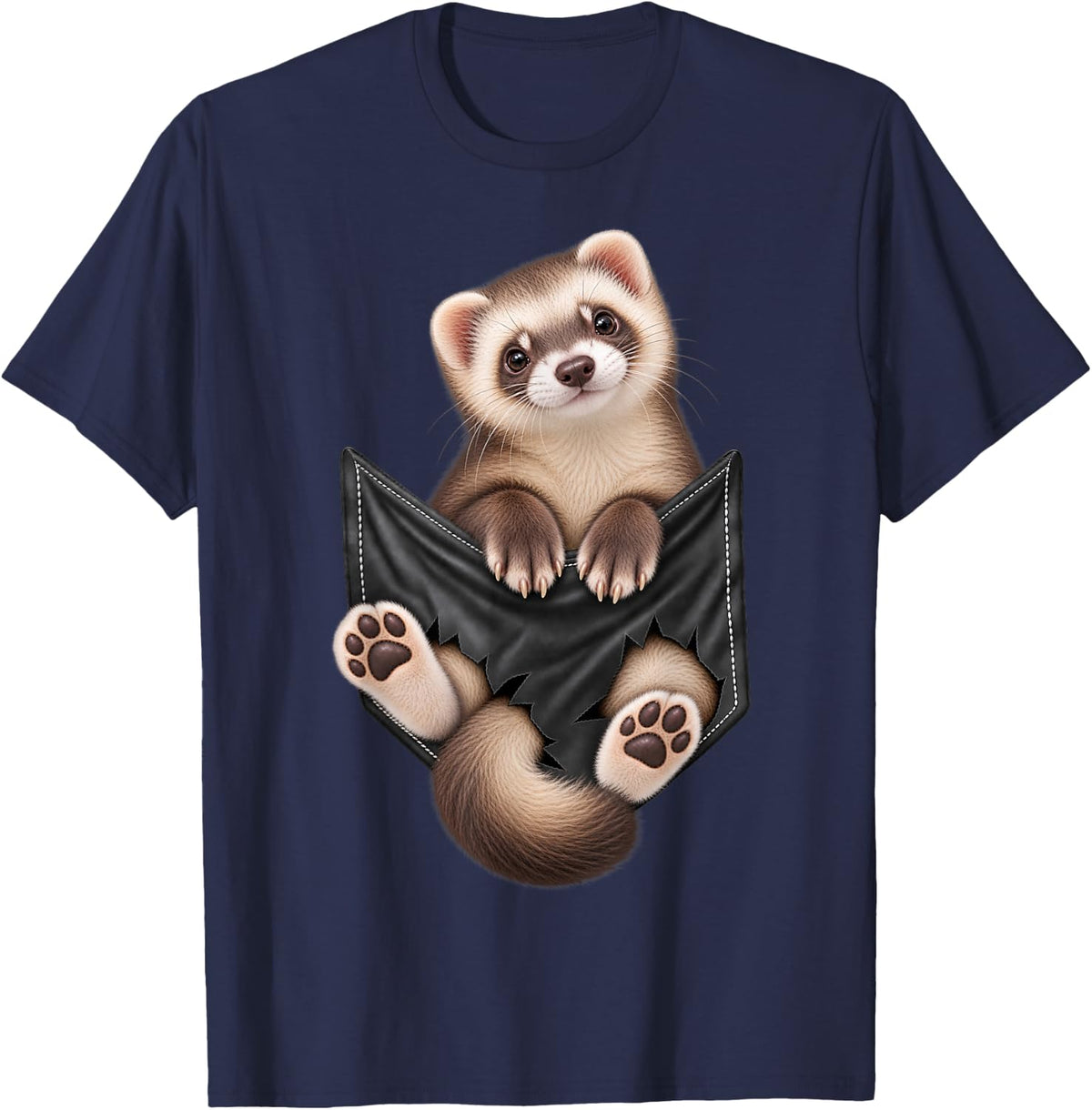 Funny Ferrets Pocket for Men and Women Cute Animal Graphic T-Shirt - Navy Blue