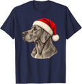 Blue Great Dane Santa Hat Christmas Dog Portrait T-Shirt - Navy Blue