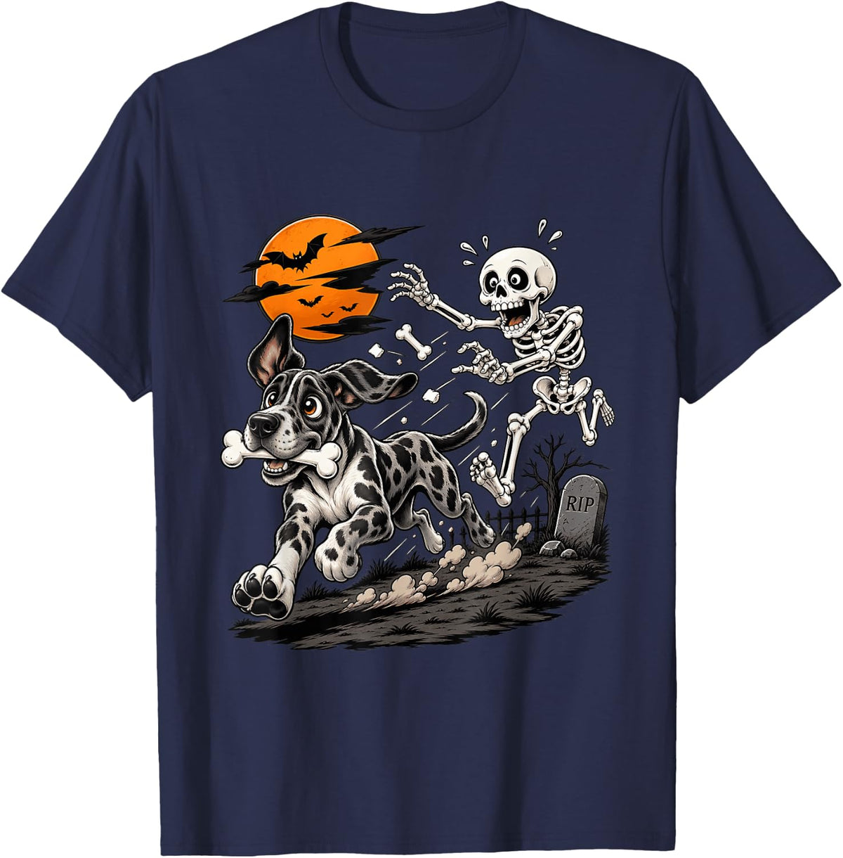 Cute Great Dane Skeleton Funny Halloween Animal Lovers T-Shirt - Navy Blue