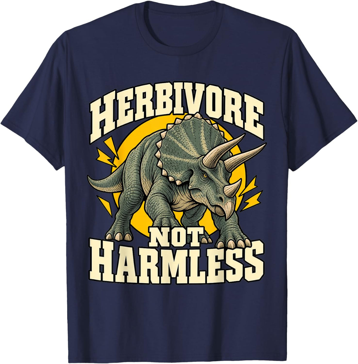 Triceratops Herbivore Not Harmless Dinosaur Fans Funny Cute T-Shirt - Navy Blue