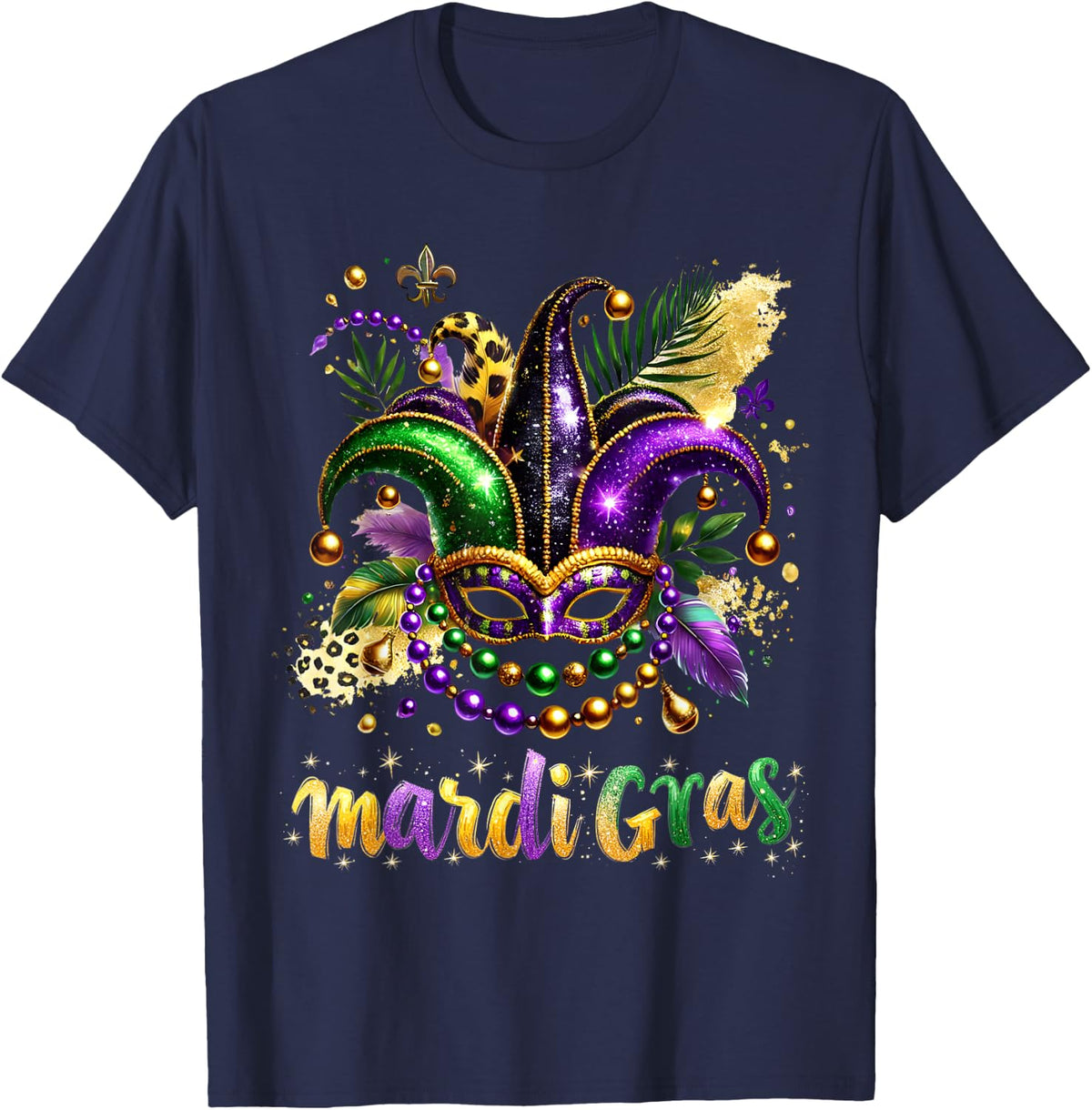 Mardi Gras 2025 Jester Outfit Kids Girls Boys Men Women T-Shirt - Navy Blue