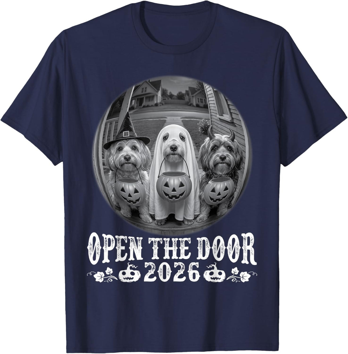 Open The Door 2026 Havanese Dog Spooky Halloween Ghosts T-Shirt - Navy Blue