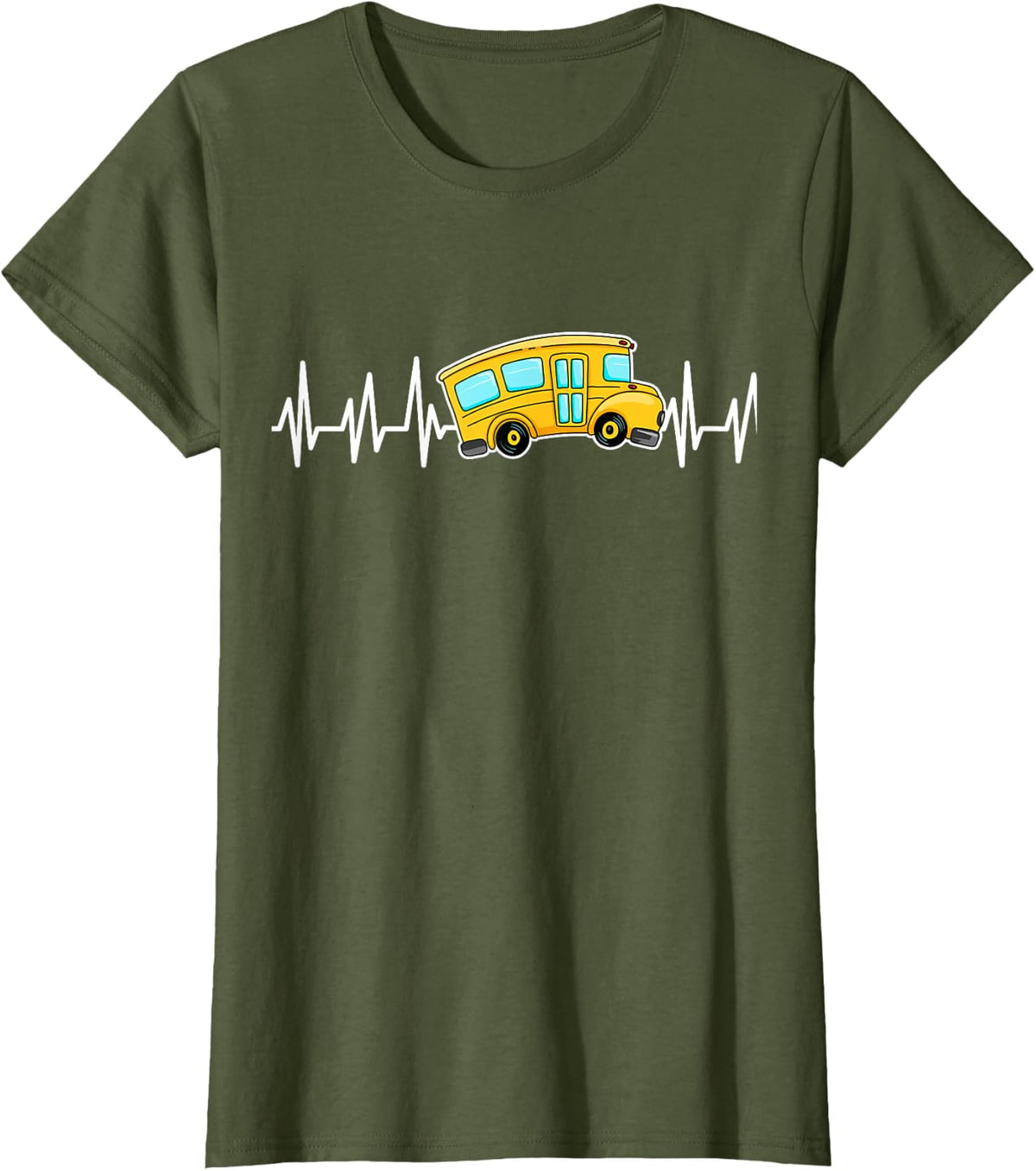 Bus School Drive Traffic Stops T-Shirt - Olive Green