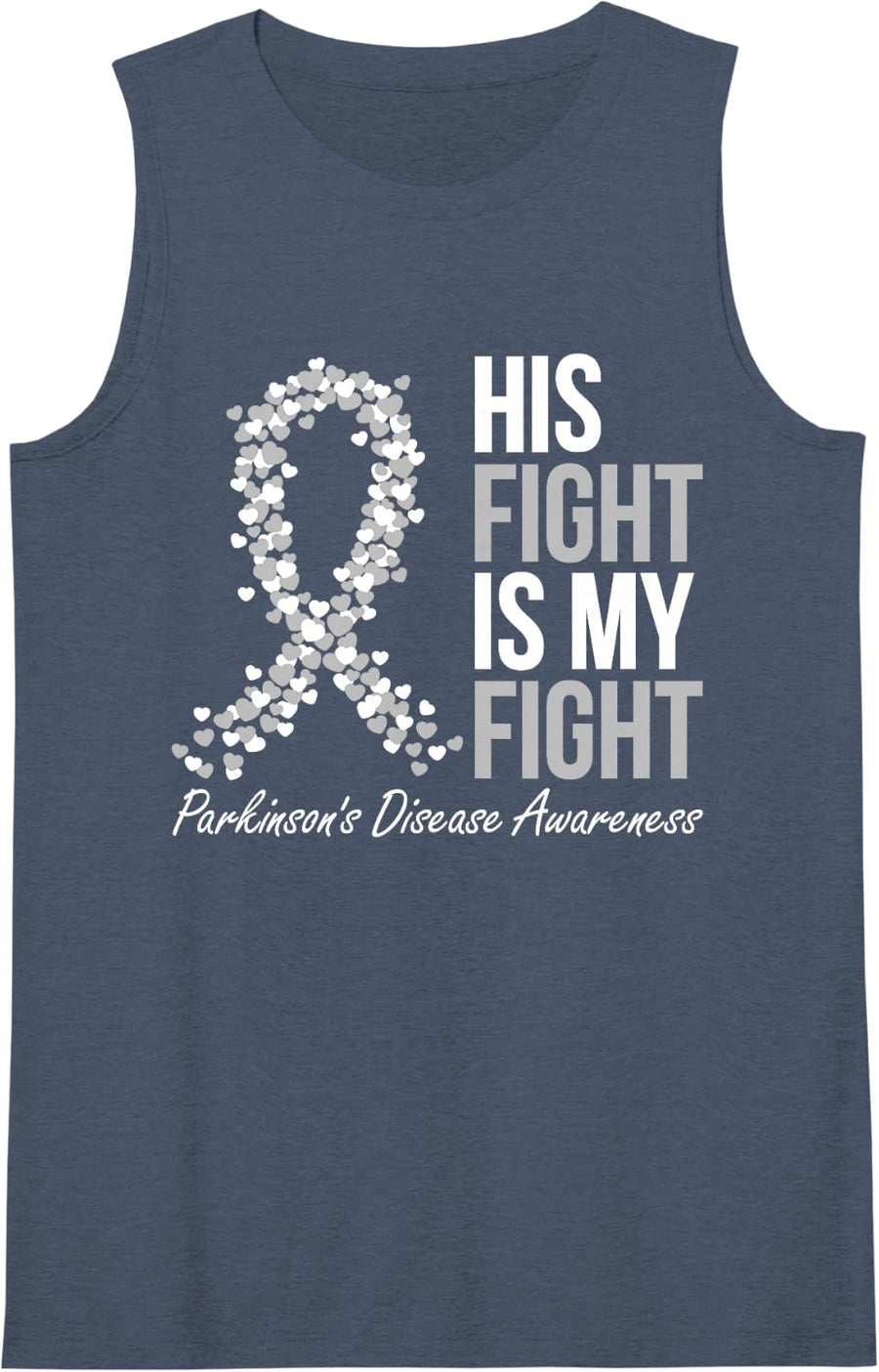 Women's Parkinsons Awareness His Fight is My Fight Gray Ribbon Sleeveless Tank Top - Navy Blue