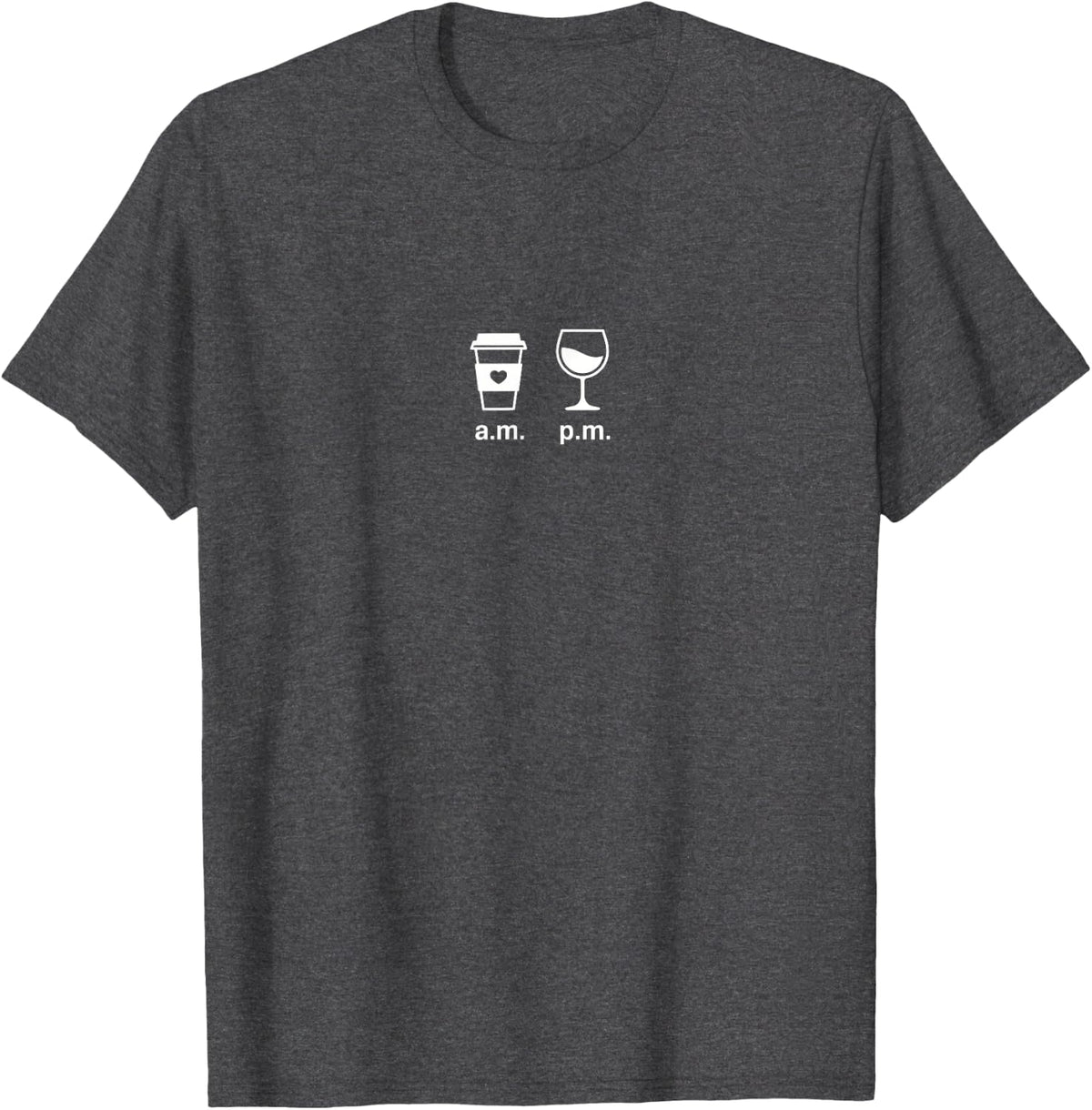 Coffee AM Wine PM - Funny Minimalist Coffee Wine Lover T-Shirt - Dark Heather Grey