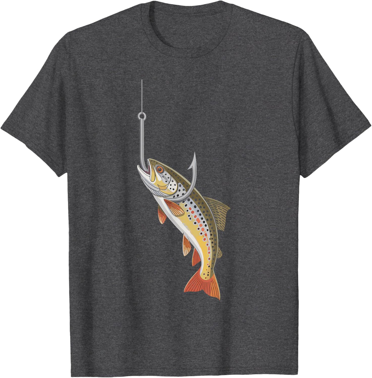 Minimalist Trout and Fly Fishing Design T-Shirt - Dark Heather Grey