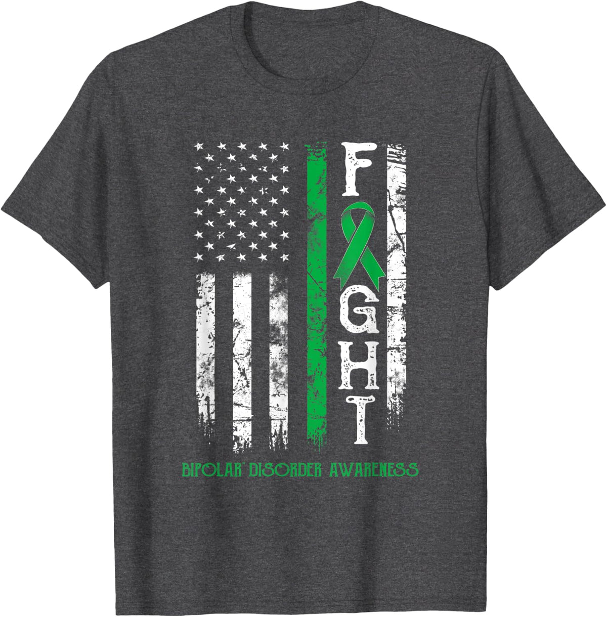 Bipolar Disorder Warrior US Flag T-Shirt - Dark Heather Grey