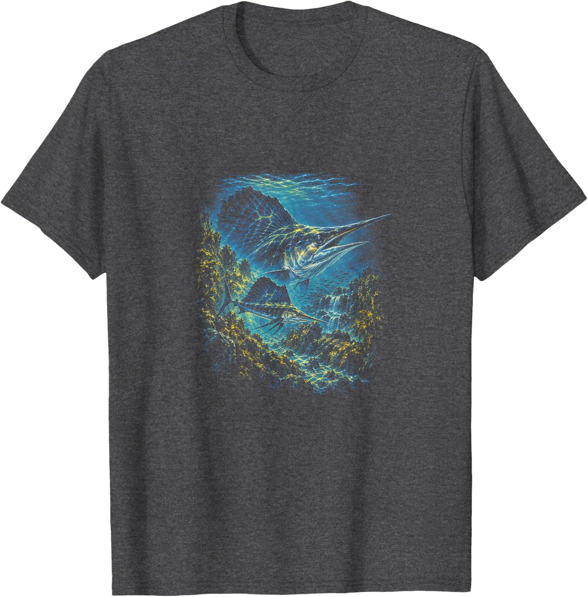 Sailfish Ocean Billfish Underwater Marine Wildlife Art T-Shirt - Dark Heather Grey