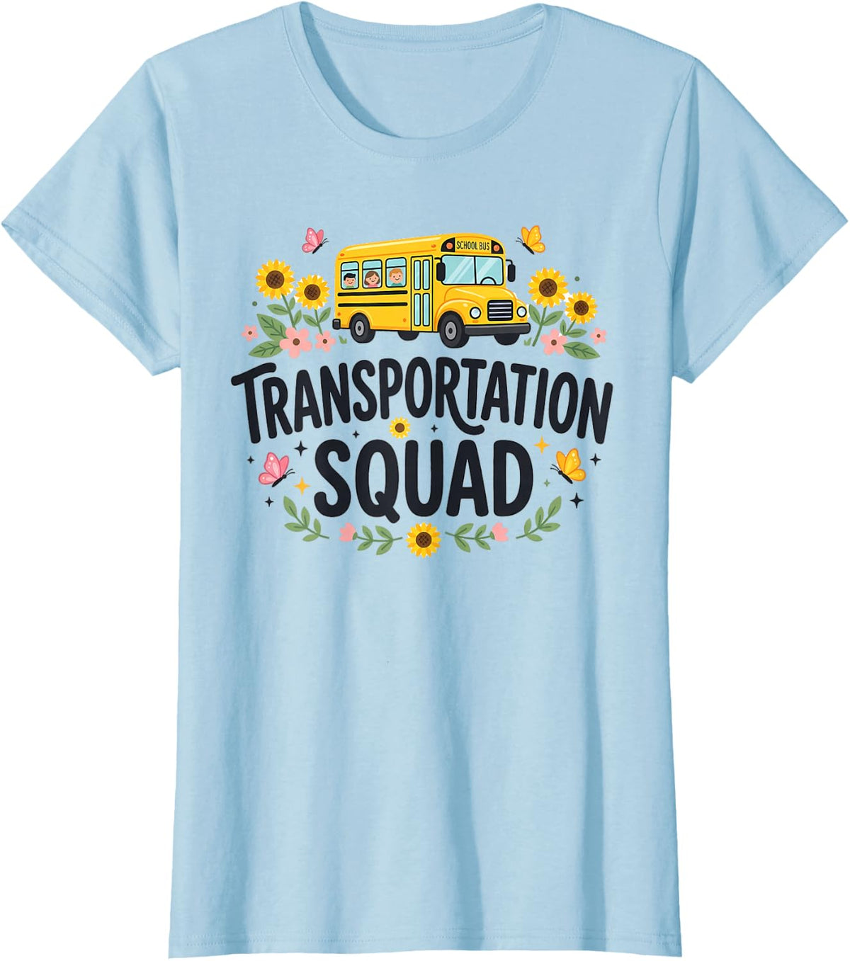 Transportation Squad Driving Bus Driver School Bus Graphic T-Shirt - Baby Blue