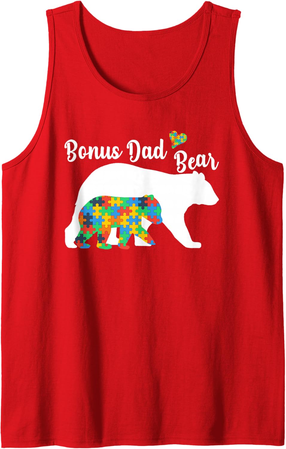Autistic Support Autism Awareness Bonus-Dad Bear Father Day Sleeveless Tank Top - Red