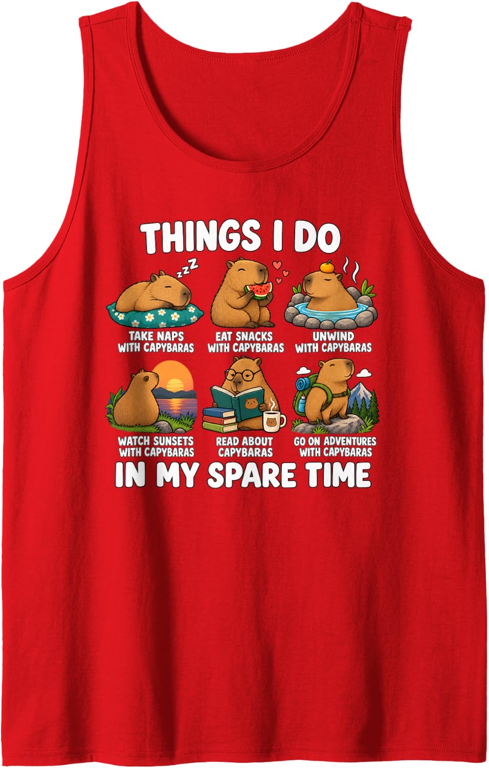 Things I Do in My Spare Time Capybaras Funny Capybara Sleeveless Tank Top - Red