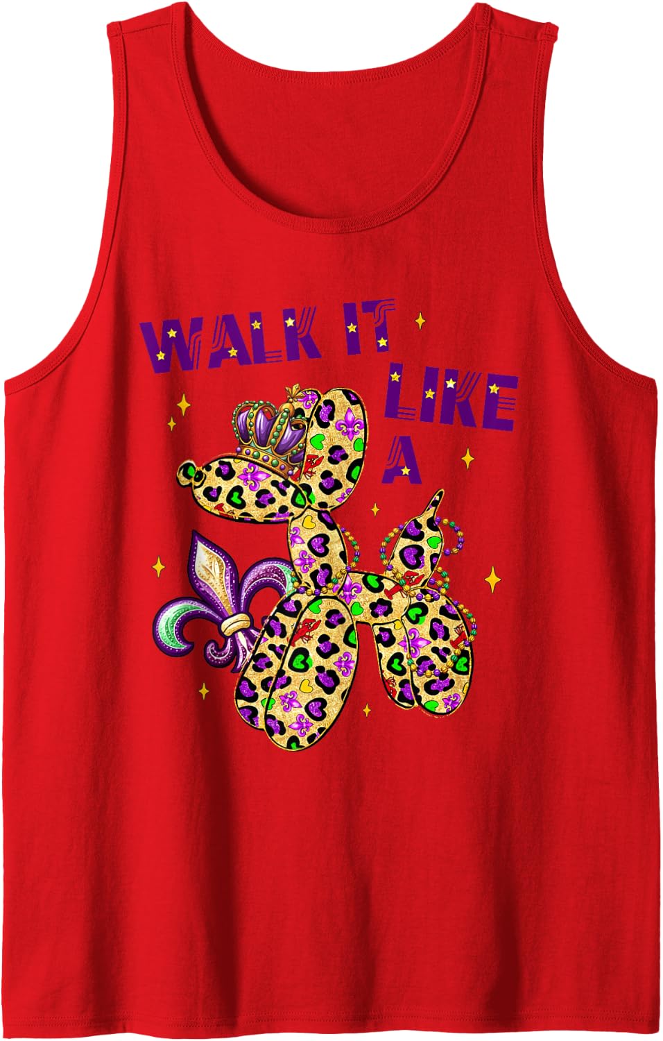 Walk it Like A Dog Happy Mardi Gras New Orleans Fat Tuesday Sleeveless Tank Top - Red
