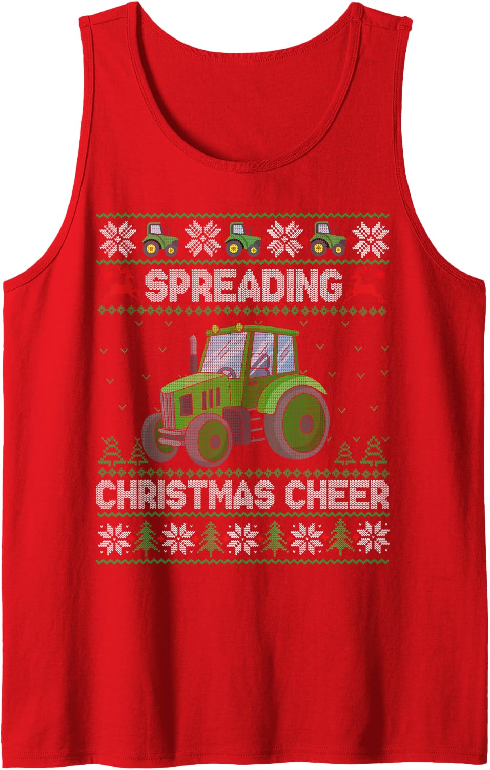 Spreading Christmas Cheer Farming Tractor Ugly Sweater Funny Sleeveless Tank Top - Red