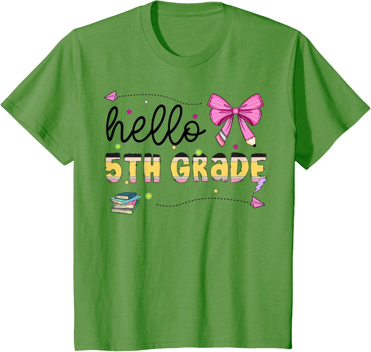 Hello 5th Grade Girls Coquette Fifth Grade Back to School T-Shirt - Grass Green