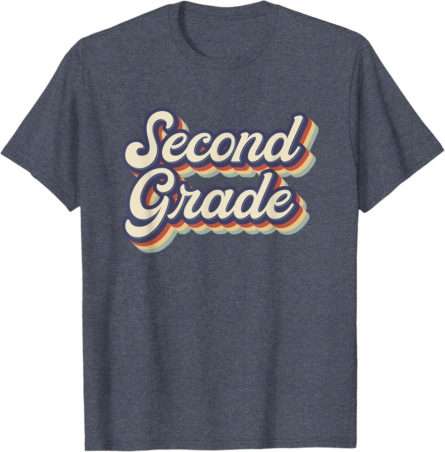 Second Grade Teacher Retro Vintage 2nd Grade Teacher Team Men Women Kids T-Shirt - Heather Blue