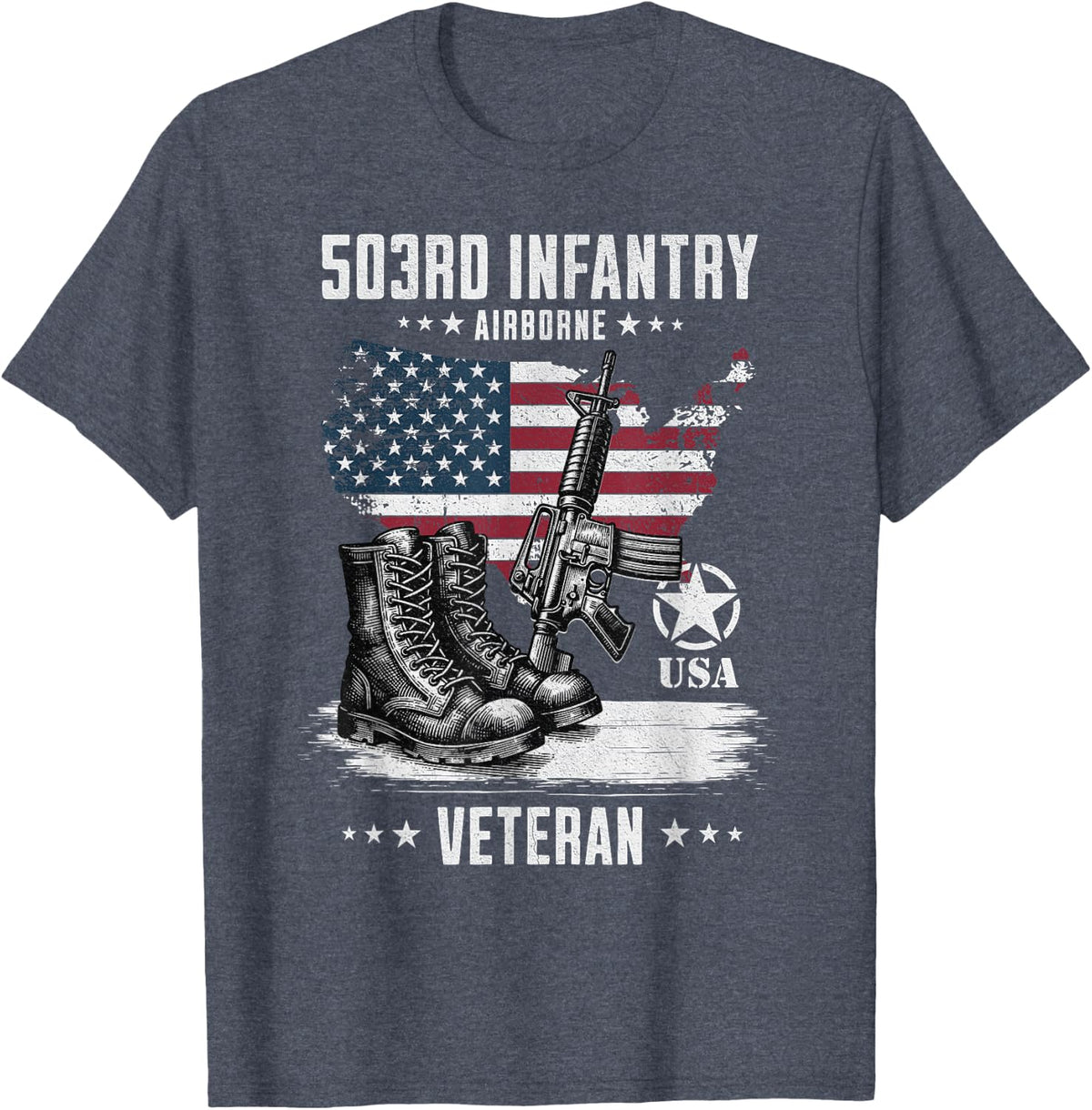 503rd Infantry 82nd Airborne Military Veteran Distressed T-Shirt - Heather Blue