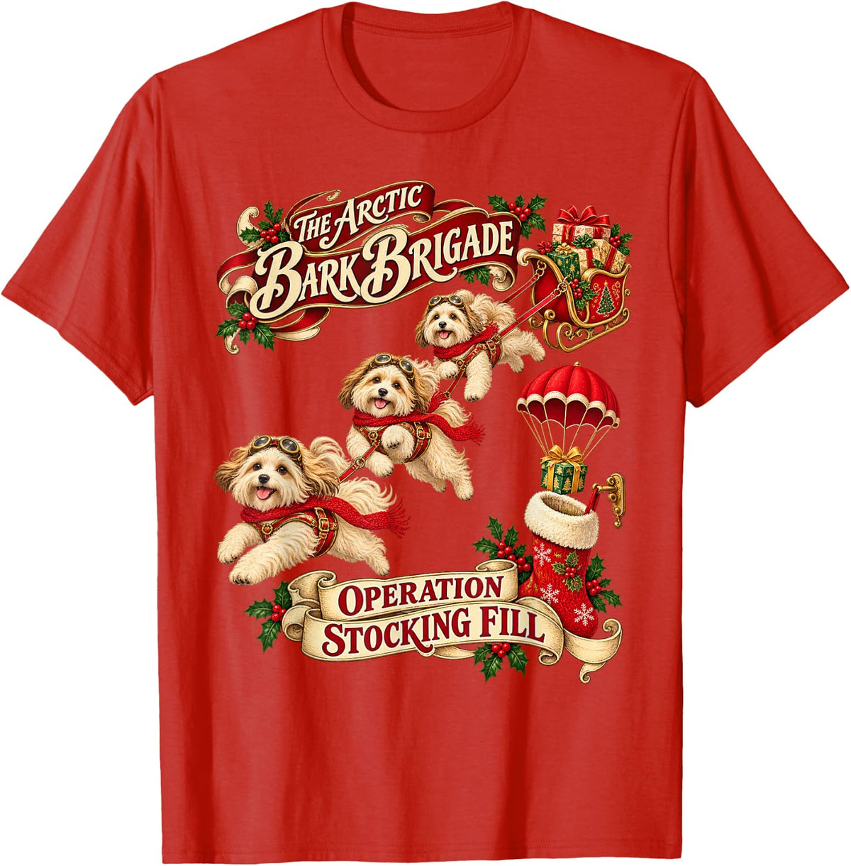 Havanese Dog Funny Christmas Parachute T-Shirt - Red