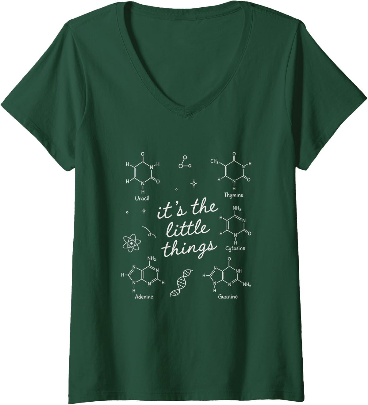 Women's Genetics Biologist Microbiology Molecular It’s Little Things V-Neck T-Shirt - Dark Green