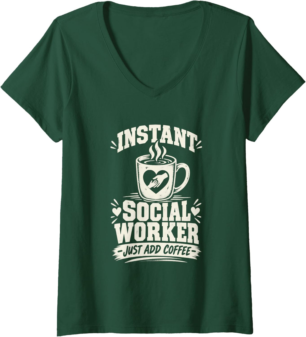 Women's Funny Social Work Coffee Addict Case Worker V-Neck T-Shirt - Dark Green