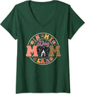 Women's Great Dane Dog in My Dog Mom Era Groovy Dog Mama Mothers Day V-Neck T-Shirt - Dark Green