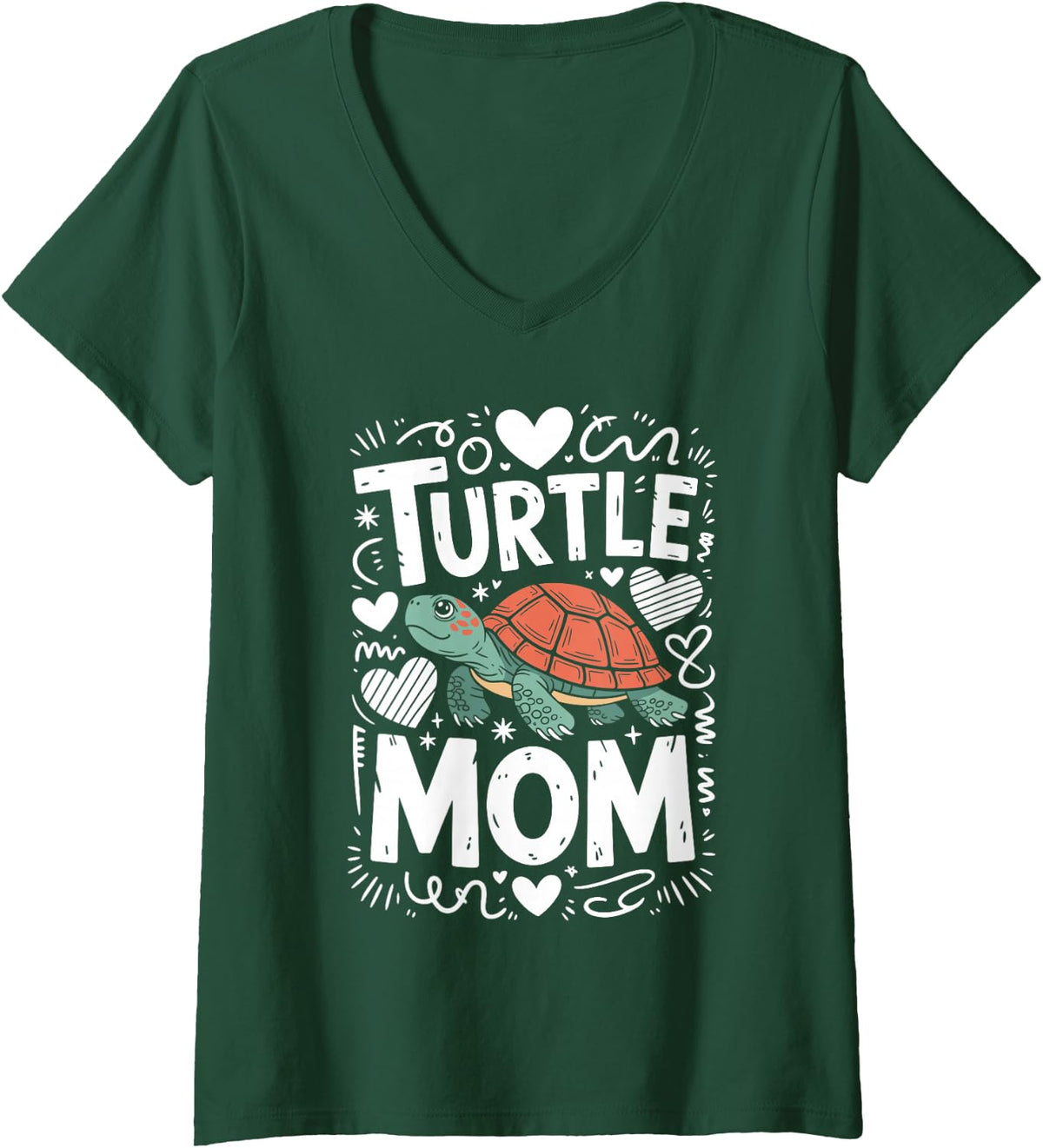 Women's Turtle Mom Turtles V-Neck T-Shirt - Dark Green