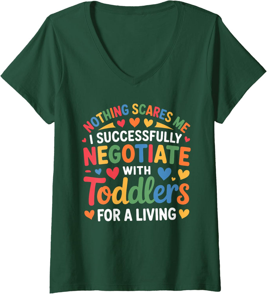 Women's Daycare Provider Art for Men Women Kids Funny Daycare V-Neck T-Shirt - Dark Green