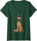 Women's Funny Festive Great Dane Christmas Reindeer Lights Dog Lover V-Neck T-Shirt - Dark Green