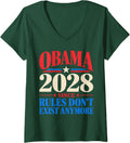 Women's Obama 2028 Since Rules Don't Exist Anymore Men Women Funny V-Neck T-Shirt - Dark Green