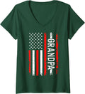 Women's USA Patriotic American Flag Fourth of July Grandpa V-Neck T-Shirt - Dark Green