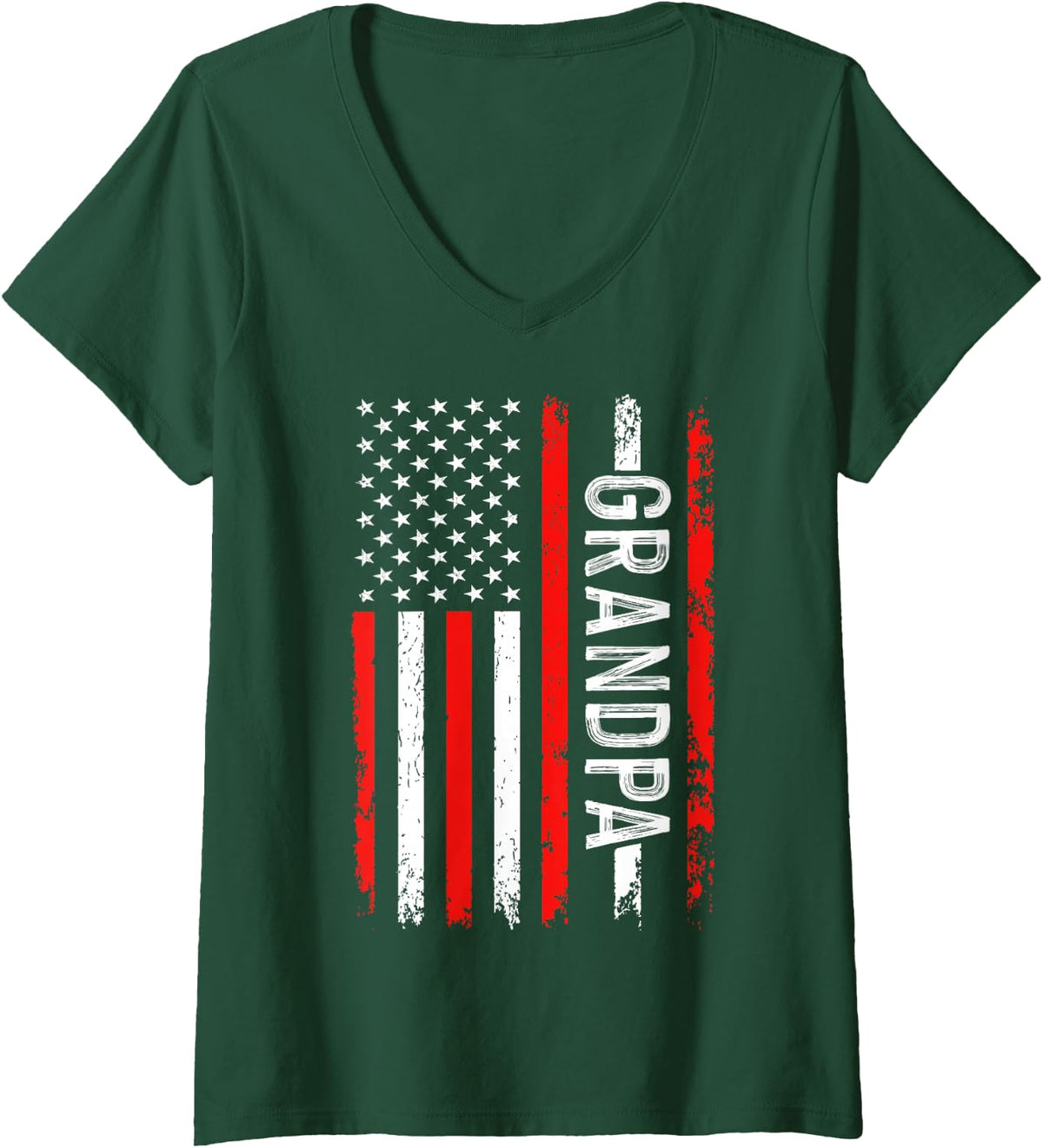 Women's USA Patriotic American Flag Fourth of July Grandpa V-Neck T-Shirt - Dark Green