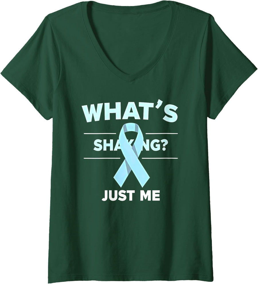 Women's Humor Parkinsons Awareness What's Shaking V-Neck T-Shirt - Dark Green