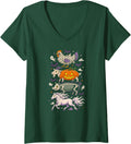 Women's Halloween Farm Animals Mummy Pumpkin Skeleton Ghost V-Neck T-Shirt - Dark Green