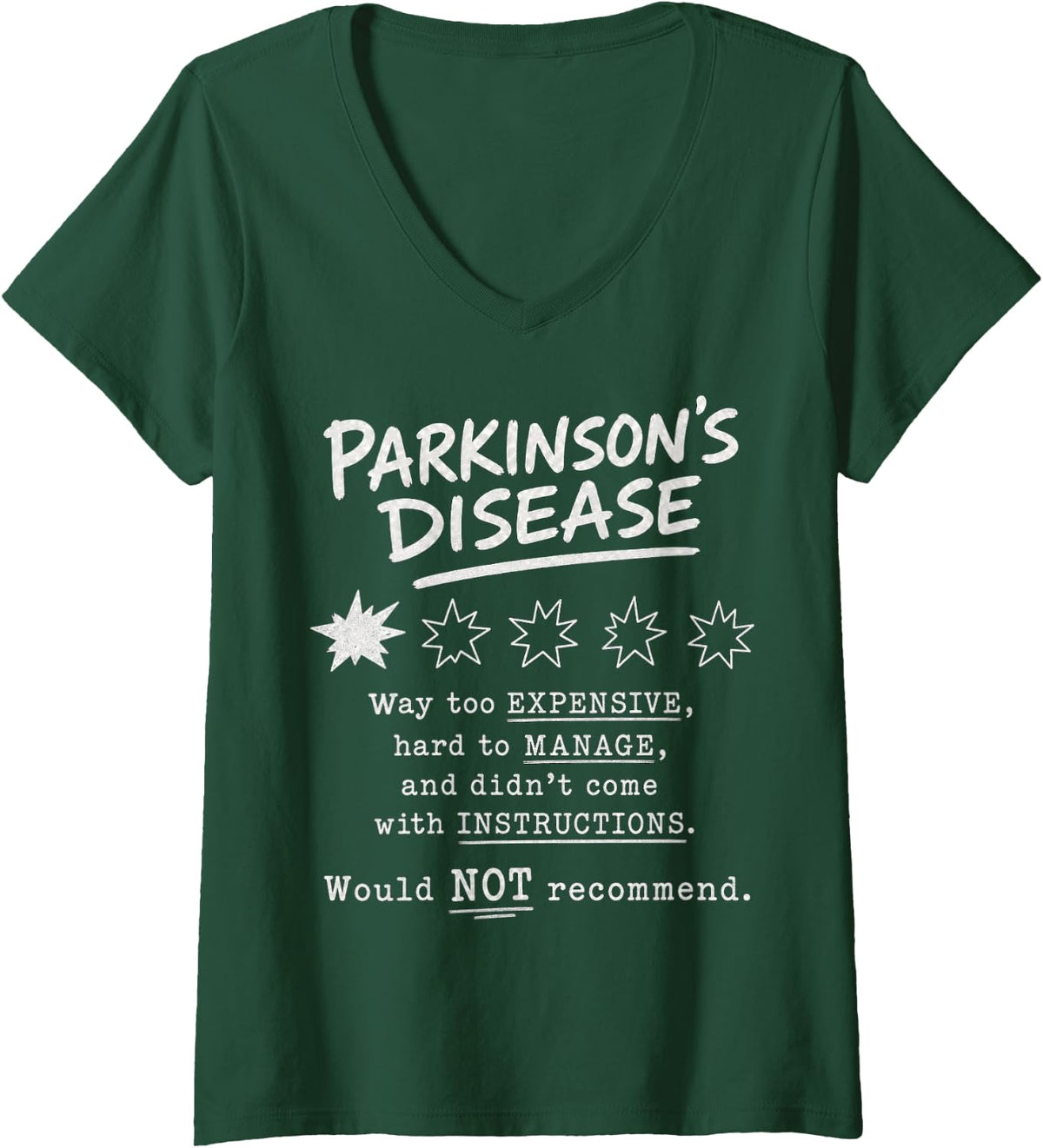 Women's Parkinson's Disease 1 Star Rating Product Review Design V-Neck T-Shirt - Dark Green