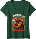 Women's Framing Bear Foundation of Everything Carpenter V-Neck T-Shirt - Dark Green