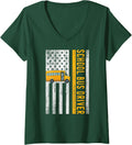 Women's Proud American School Bus Driver - School Bus USA Flag Gift V-Neck T-Shirt - Dark Green