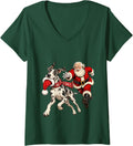 Women's Funny Santa Chasing Great Dane Christmas Dog Mom Pet V-Neck T-Shirt - Dark Green