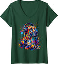 Women's Great Dane Gym and Music Lover Dog Owner V-Neck T-Shirt - Dark Green