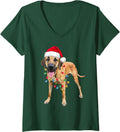 Women's Cute Great Dane Santa Hat Dog Mom Dad Christmas Men Women V-Neck T-Shirt - Dark Green