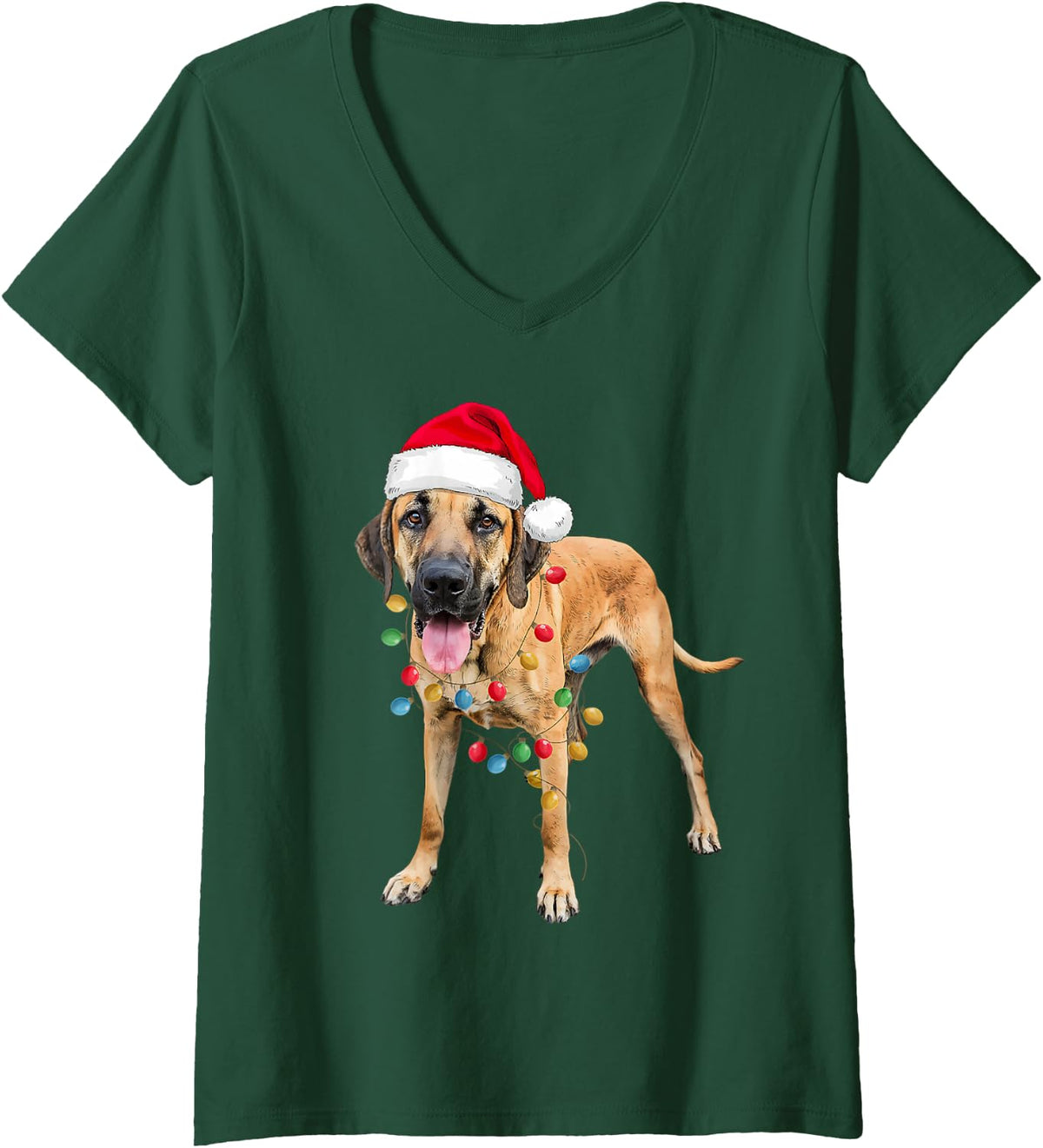 Women's Cute Great Dane Santa Hat Dog Mom Dad Christmas Men Women V-Neck T-Shirt - Dark Green
