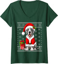 Women's Great Dane Dog in Christmas Santa Costume Ugly Sweaters Xmas V-Neck T-Shirt - Dark Green
