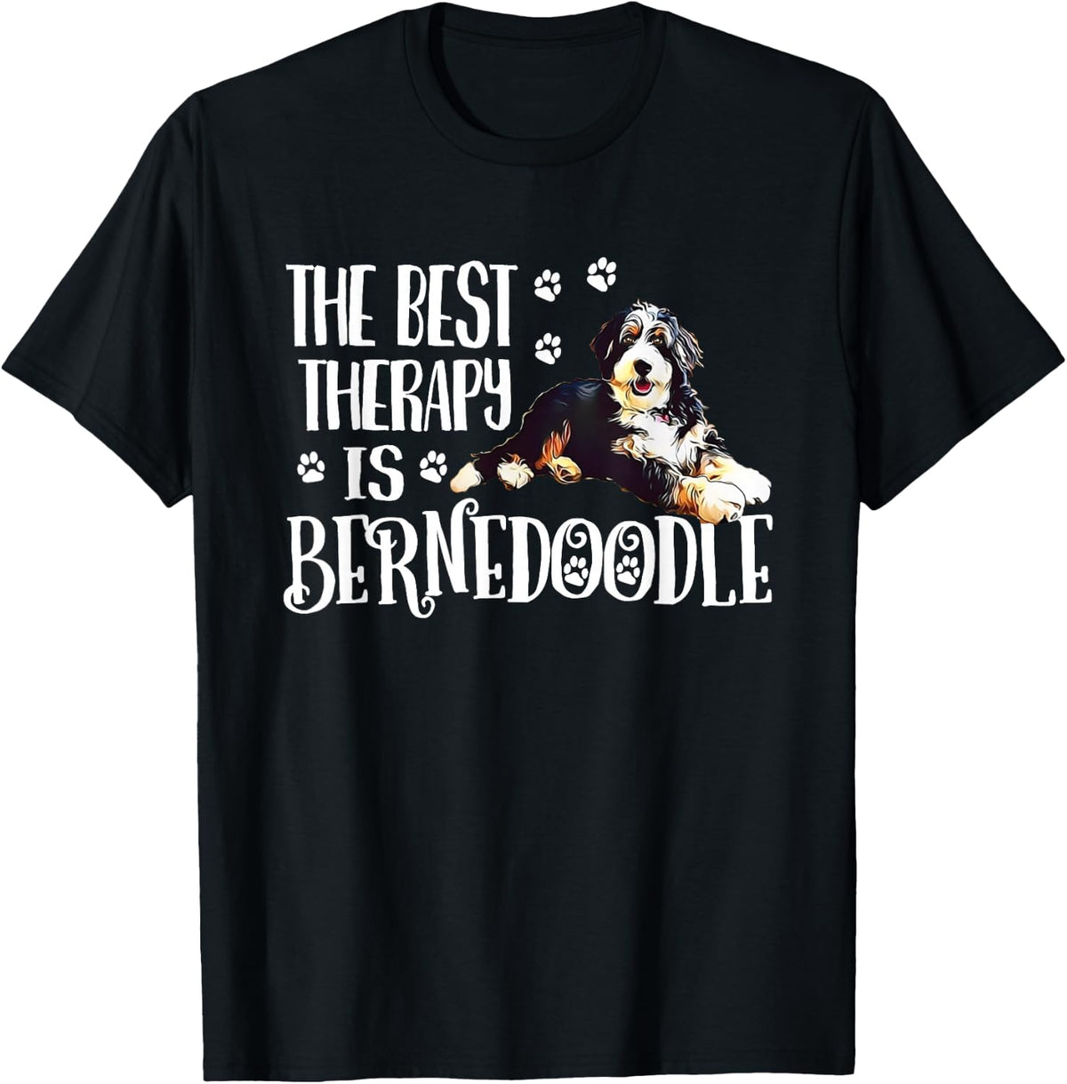 Funny Womens Girls Cute Best Therapy Bernedoodle Dog Lover T-Shirt - Black