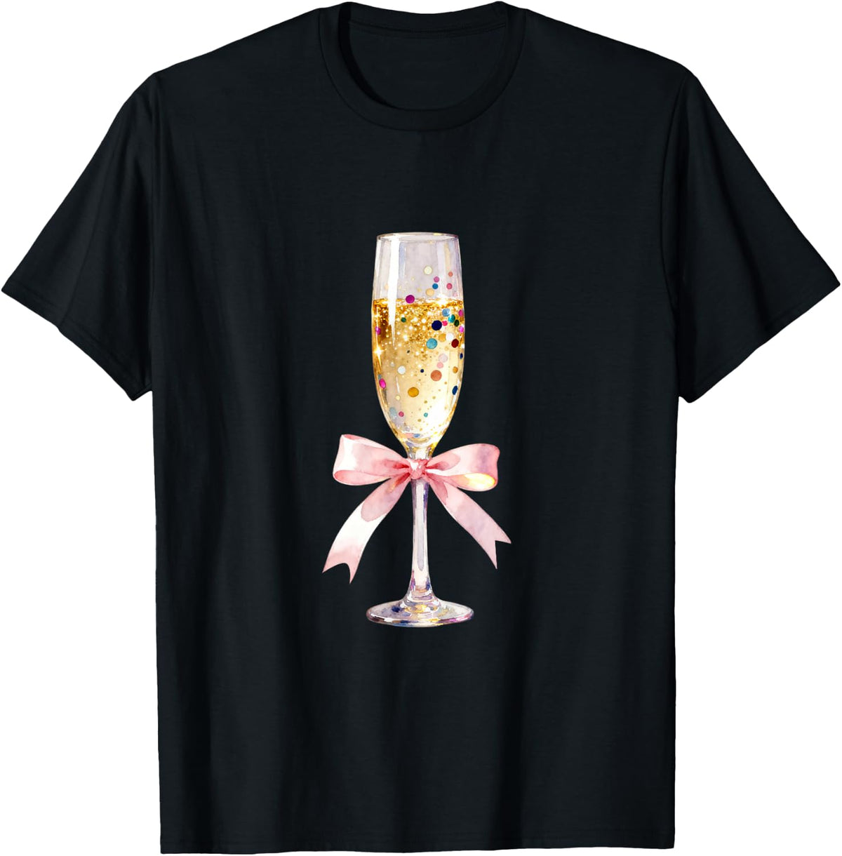 Cheer Happy New Year Coquette Bow Champagne New Year's Eve T-Shirt - Black